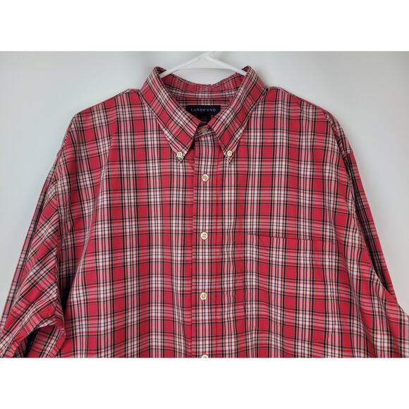 Lands End Men's Red Plaid Long Sleeve Button Up Shirt XLT 17-17.5 - Picture 2 of 10